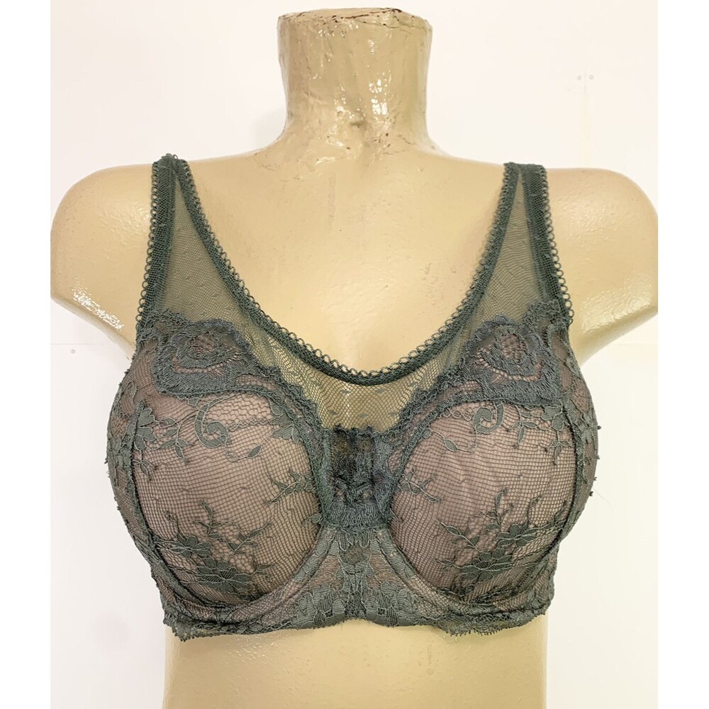 Dream Angels Victoria’s Secret Lined Demi Bra 34 DD 34DD Green Beige Lace Pretty